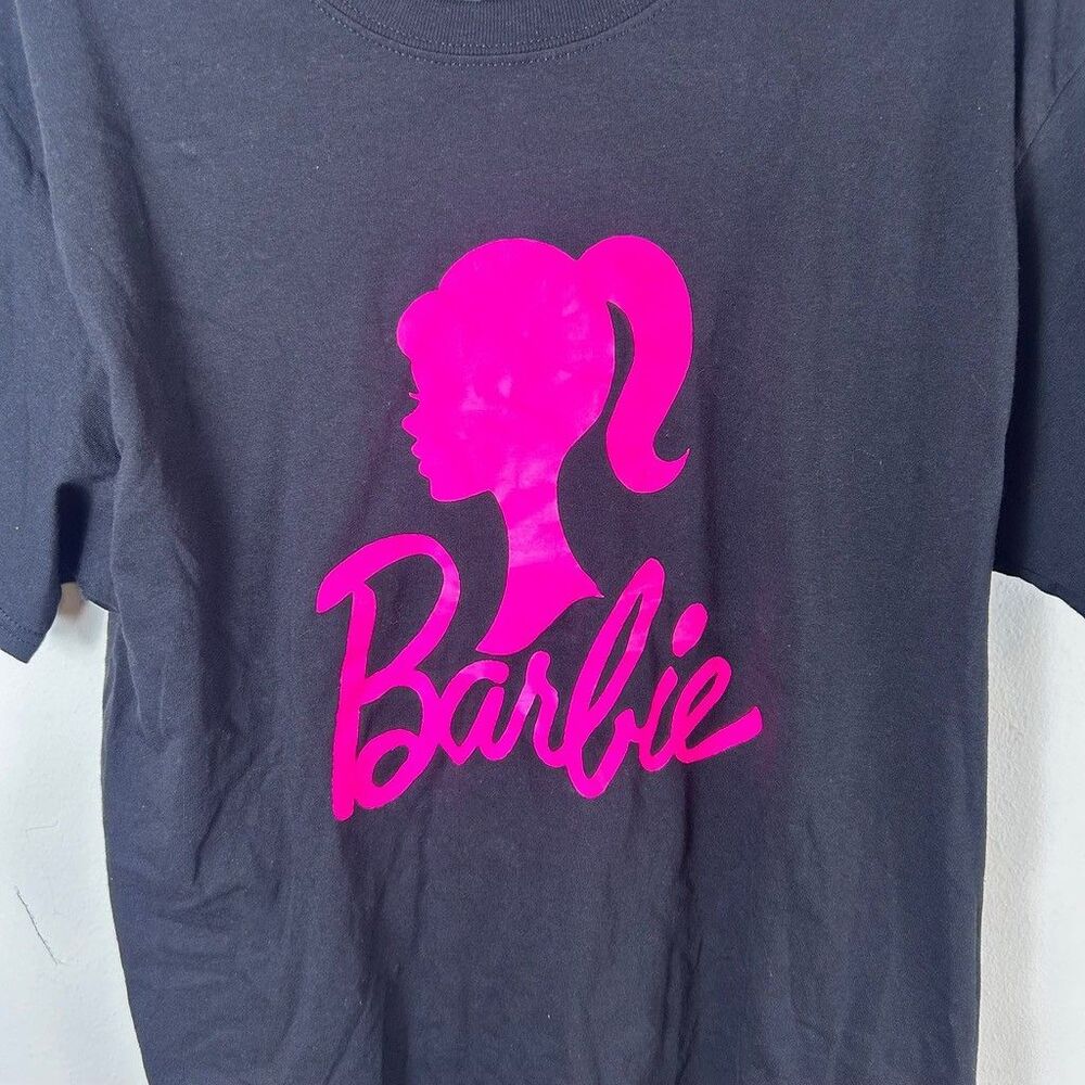 Barbie Graphic T-Shirt Womens Large Black Pink Silhouette Logo Hanes ComfortSoft - Picture 2 of 5